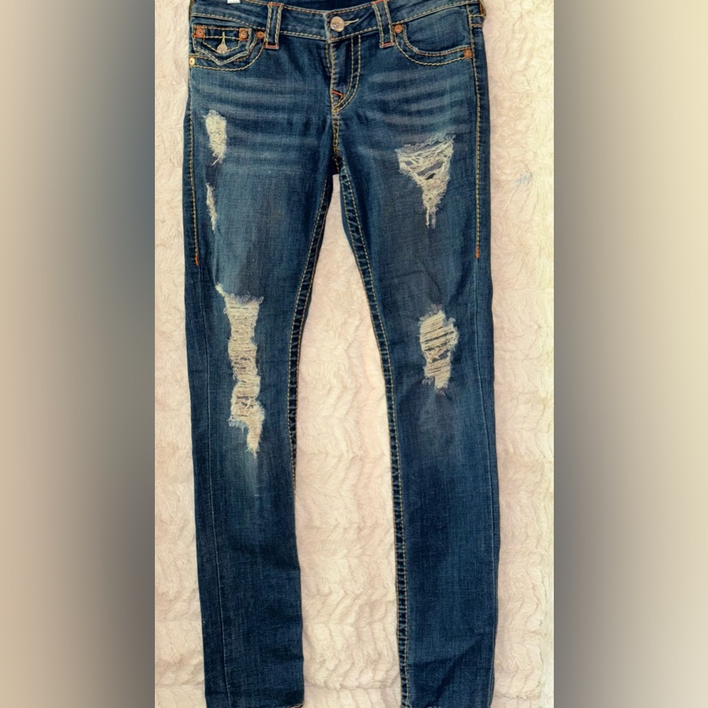 Low rise ripped True religion jeans